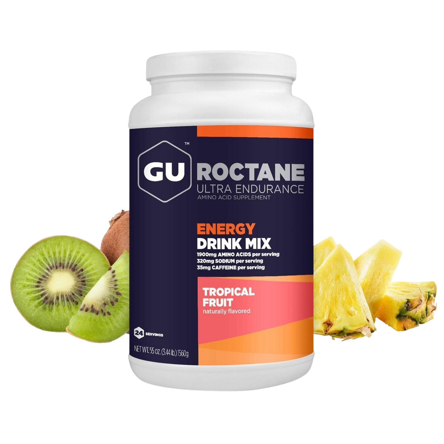 GU Roctane Drink Mix Hidratación, Tropical Fruit (35 mg Cafeína), 1560g (3.44 lbs) 24 servings – GU-Wellu