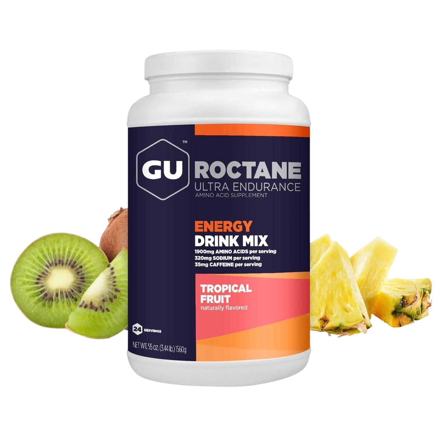 GU Roctane Drink Mix Hidratación, Tropical Fruit (35 mg Cafeína), 1560g (3.44 lbs) 24 servings – GU-Wellu