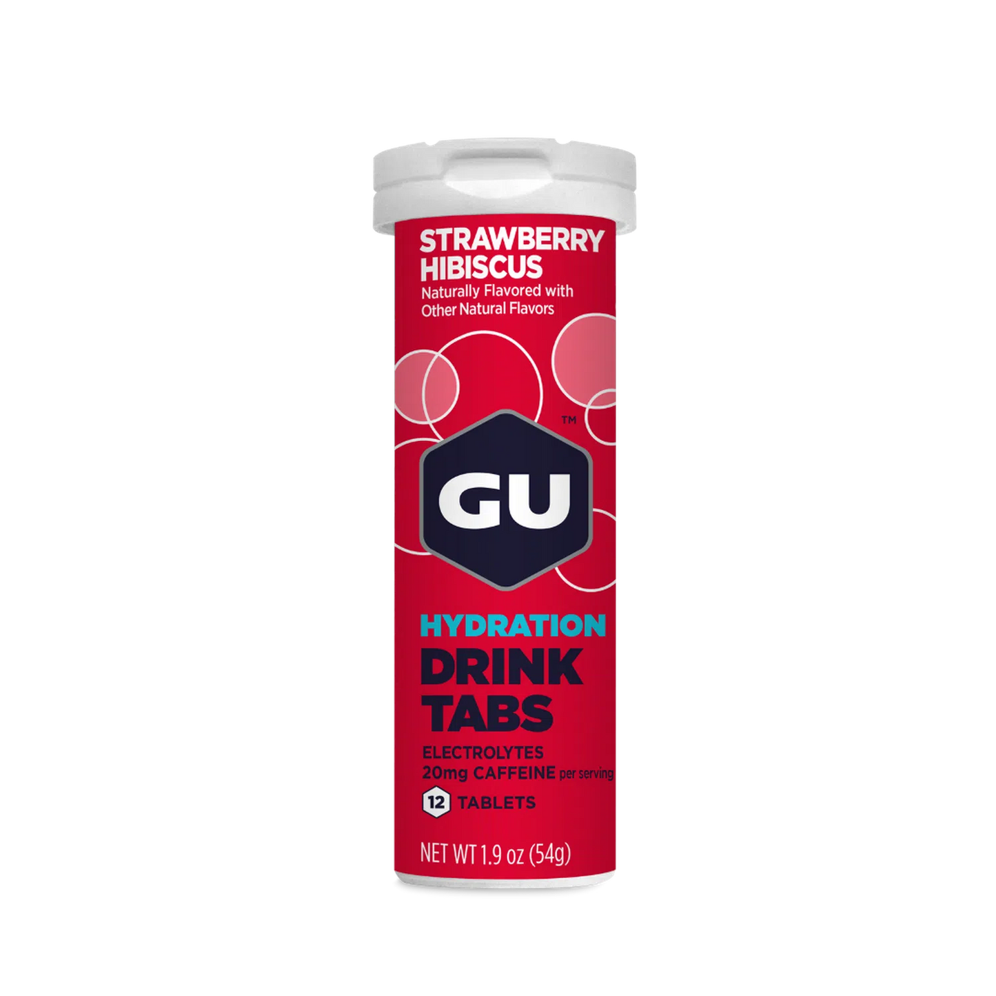 GU Tabs Hidratación Straberry Hibiscus (20 mg Cafeína), 54g (8 tabs 4.5g) – GU Energy-Wellu