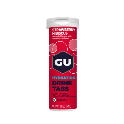 GU Tabs Hidratación Straberry Hibiscus (20 mg Cafeína), 54g (8 tabs 4.5g) – GU Energy-Wellu