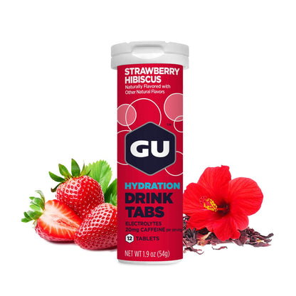 GU Tabs Hidratación Straberry Hibiscus (20 mg Cafeína), 54g (8 tabs 4.5g) – GU Energy-Wellu