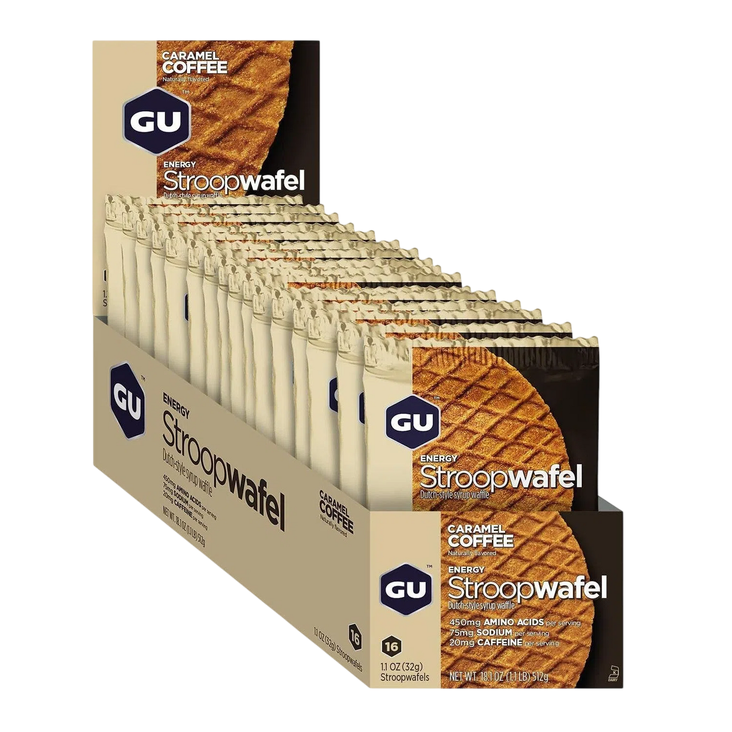 GU Waffle Energía, Caramel Coffe (20 mg Cafeína) 512g (16 pzas 32g) – GU Energy-Wellu