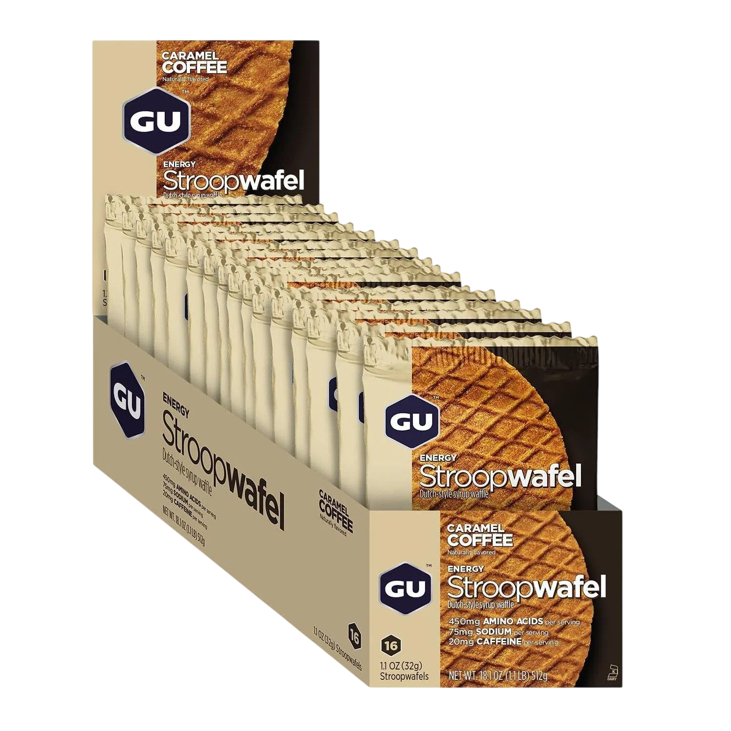 GU Waffle Energía, Caramel Coffe (20 mg Cafeína) 512g (16 pzas 32g) – GU Energy-Wellu