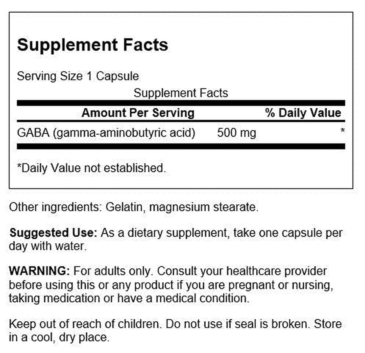 Gaba Acido Gamma Aminobutirico 500mg, 100 Caps – Swanson-Wellu