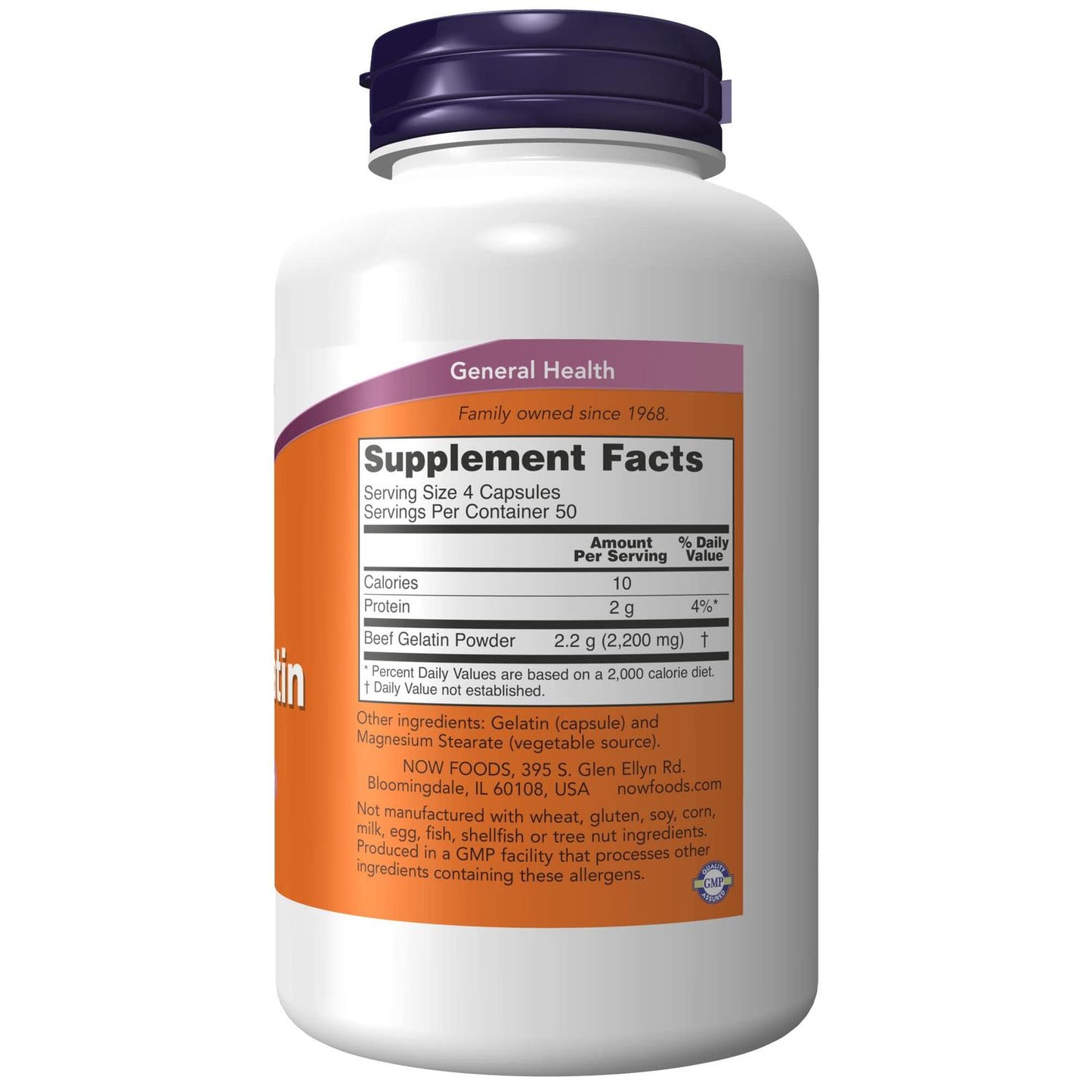 Gelatina de Res 550mg, 200 cápsulas – NOW Foods-Wellu