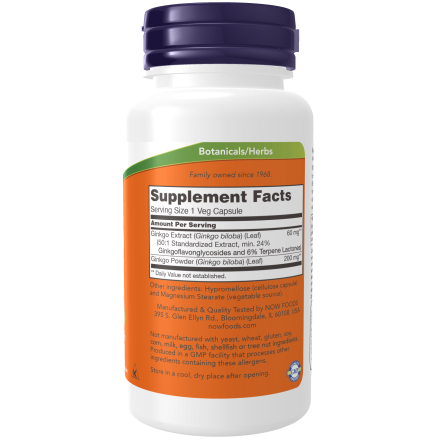 Ginkgo Biloba 60mg, 120 cápsulas – NOW Foods