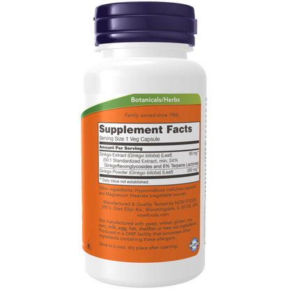 Ginkgo Biloba 60mg, 120 cápsulas – NOW Foods