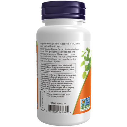 Ginkgo Biloba 60mg, 120 cápsulas – NOW Foods