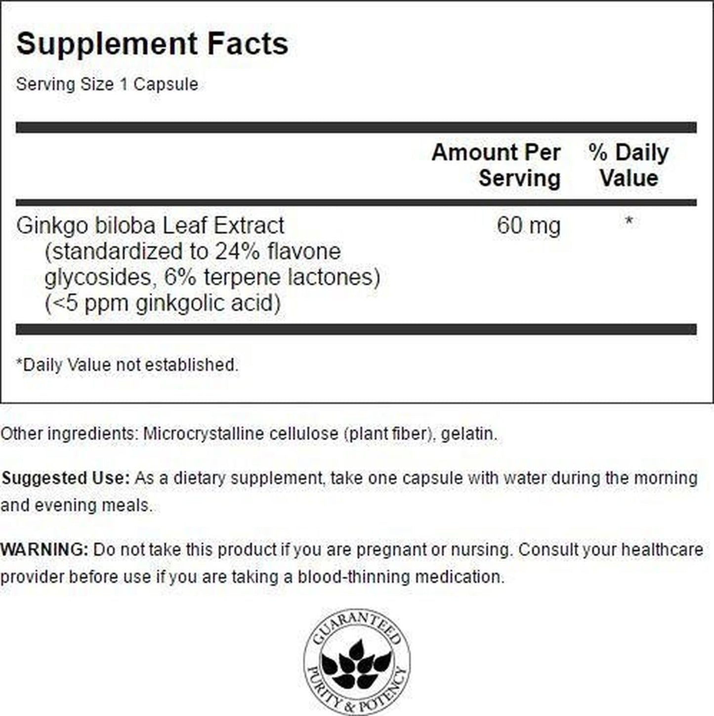 Ginkgo Biloba Extracto 60mg, Cognición, 30 Caps – Swanson-Wellu