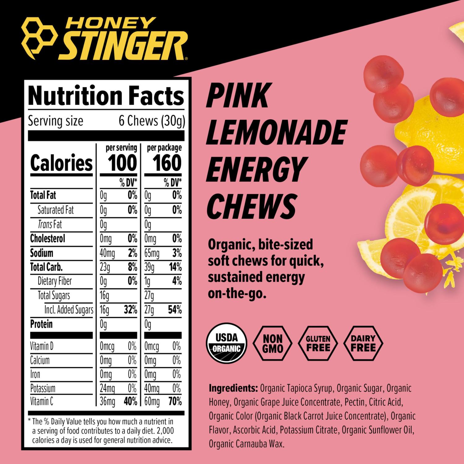 Honey Stinger Chews Pink Lemonade 50gr c/12 pz-Wellu