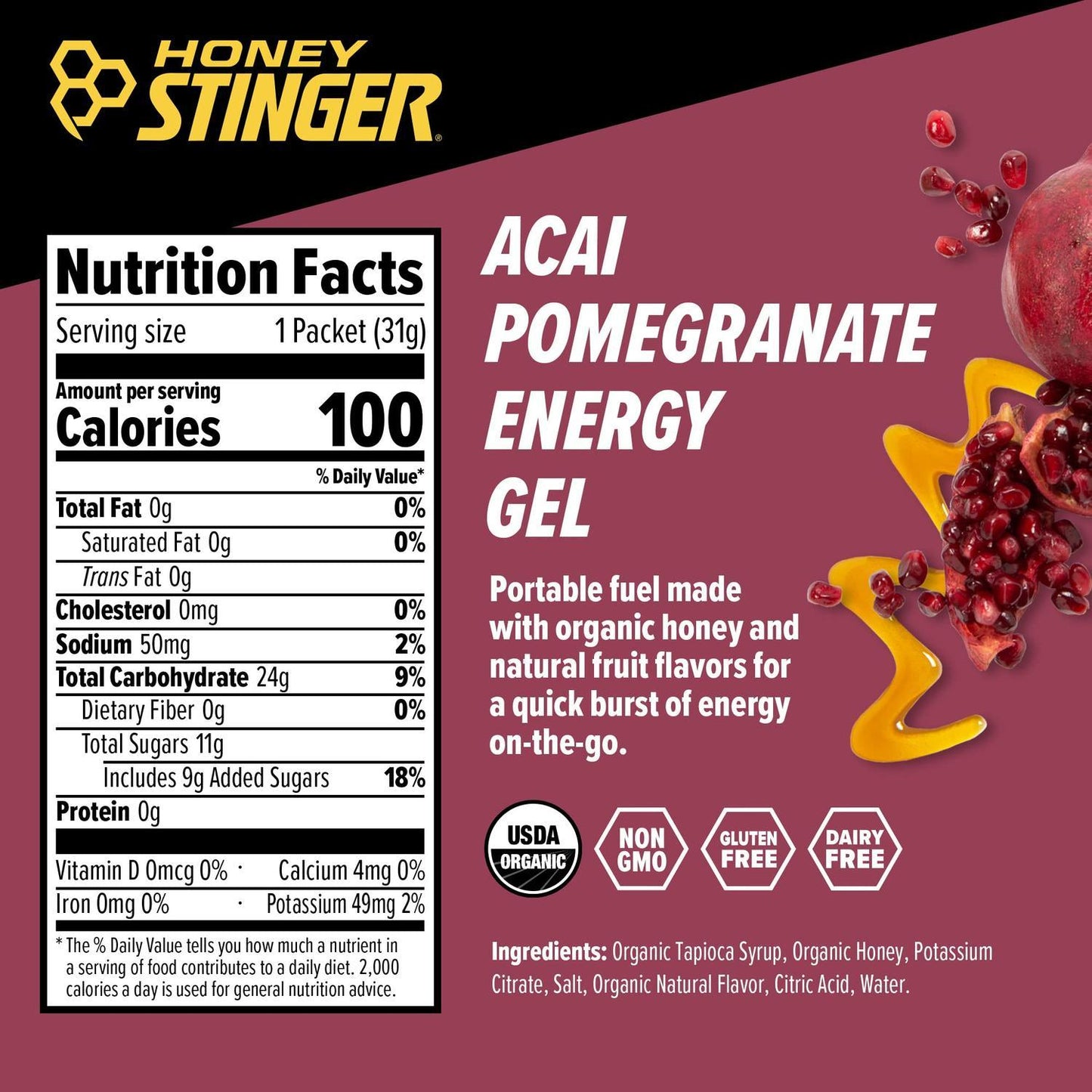 Honey Stinger Gel Organic Acai Pomegranate 32gr c/24 pz-Wellu