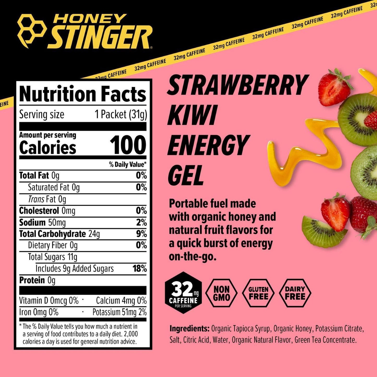 Honey Stinger Gel Organic Kiwi Strawberry 32gr-Wellu