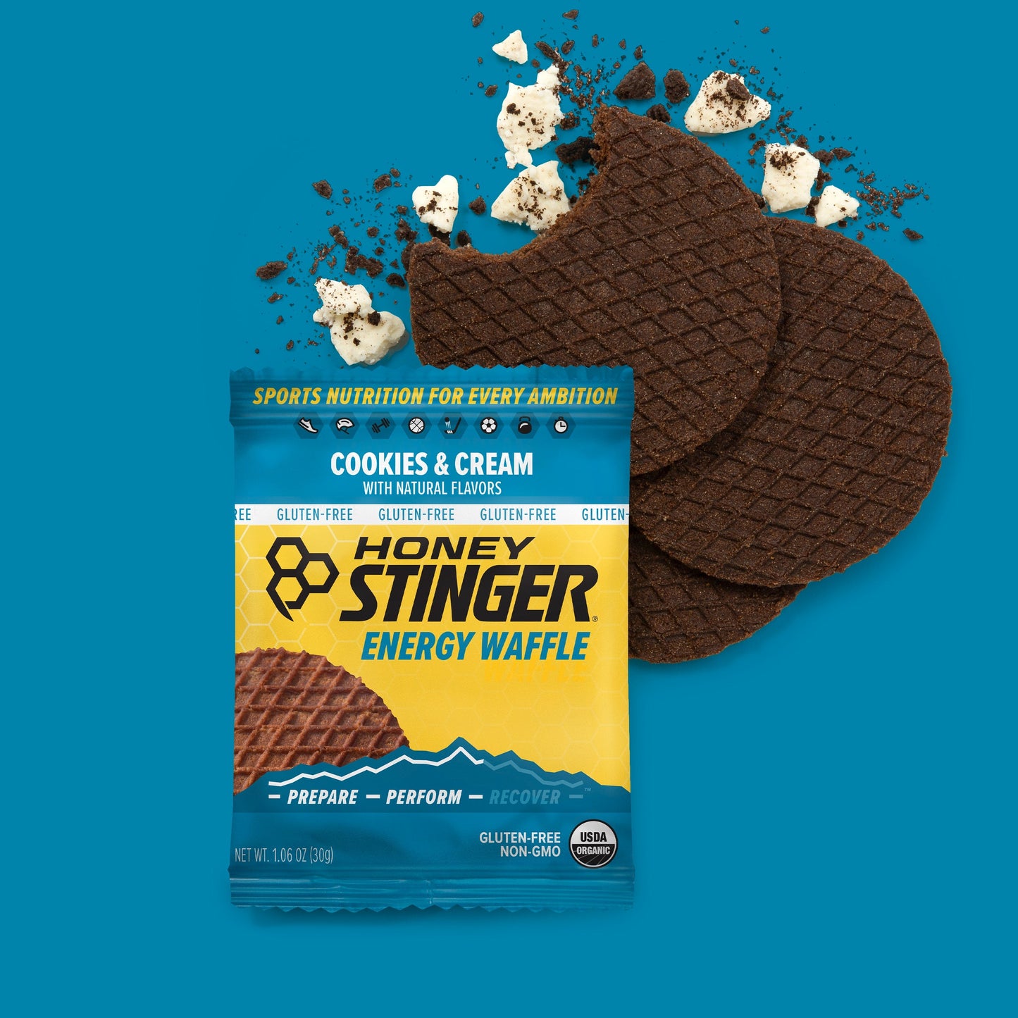 Honey Stinger Gluten Free Waffle Cookies & Cream 28.5gr c/12 pz-Wellu