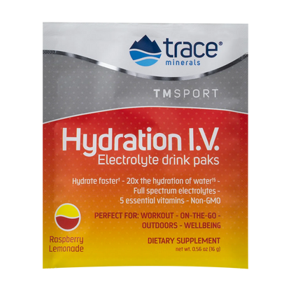 Hydration I.V. Electrolitos – Limonada de Frambuesa (16 Packs de 0.56 oz) – Trace Minerals-Wellu