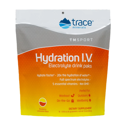 Hydration I.V. Electrolitos – Limonada de Frambuesa (16 Packs de 0.56 oz) – Trace Minerals-Wellu