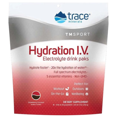 Hydration I.V. Electrolyte Drink Paks – Fresa y Coco – Trace Minerals-Wellu