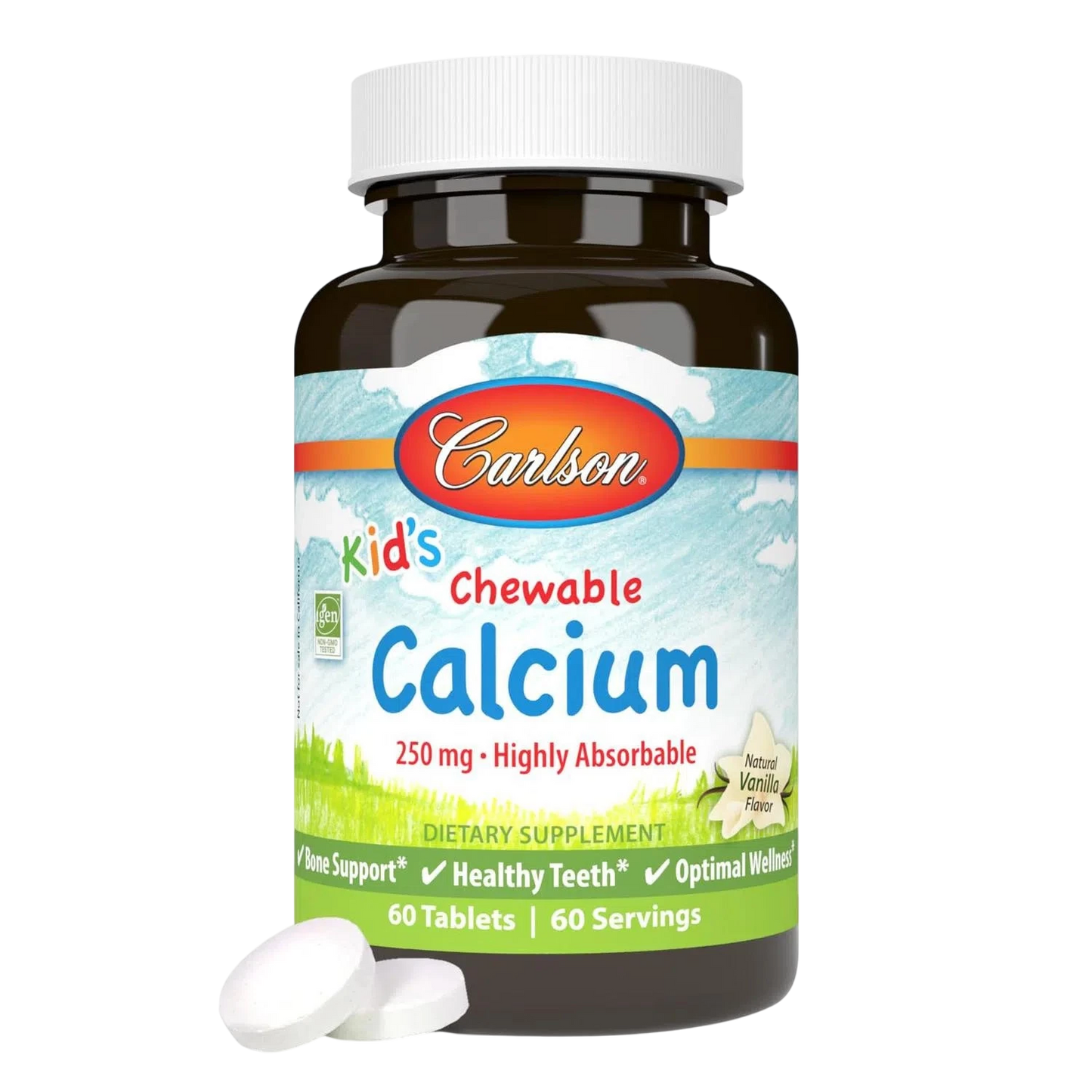 Kid's Calcio 250 mg, 60 Tabletas – Carlson Labs-Wellu