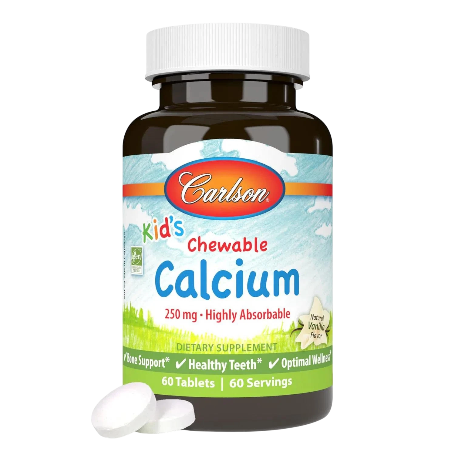 Kid's Calcio 250 mg, 60 Tabletas – Carlson Labs-Wellu