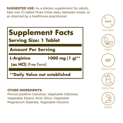 L-Arginine 1000mg, 90 Tabletas – Solgar-Wellu