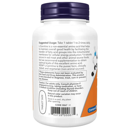 L-Carnitina 1000 mg, 50 Tabletas – NOW Foods-Wellu