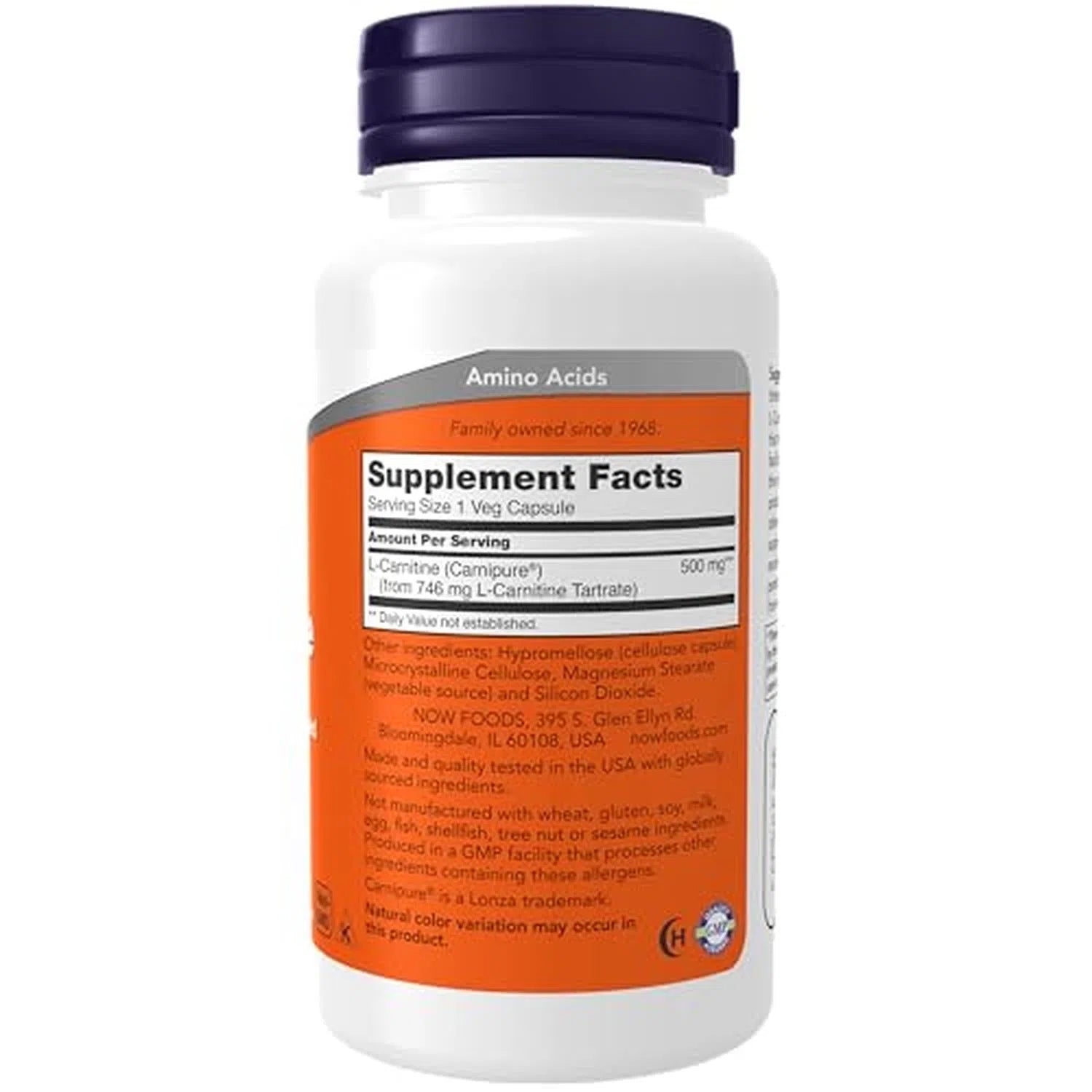 L-Carnitina 500 mg, 60 Cápsulas Veg – NOW Foods-Wellu