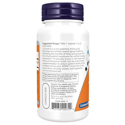 L-Carnitina 500 mg, 60 Cápsulas Veg – NOW Foods-Wellu