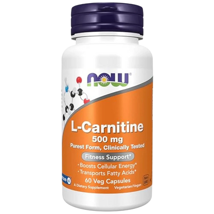 L-Carnitina 500 mg, 60 Cápsulas Veg – NOW Foods-Wellu