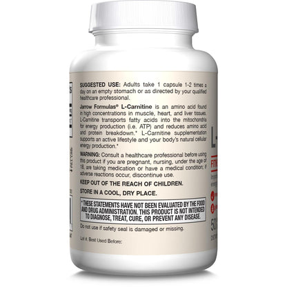 L-Carnitina 500mg, 50 Cápsulas Vegetales – Jarrow Formulas-Wellu