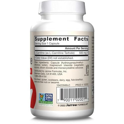 L-Carnitina 500mg, 50 Cápsulas Vegetales – Jarrow Formulas-Wellu