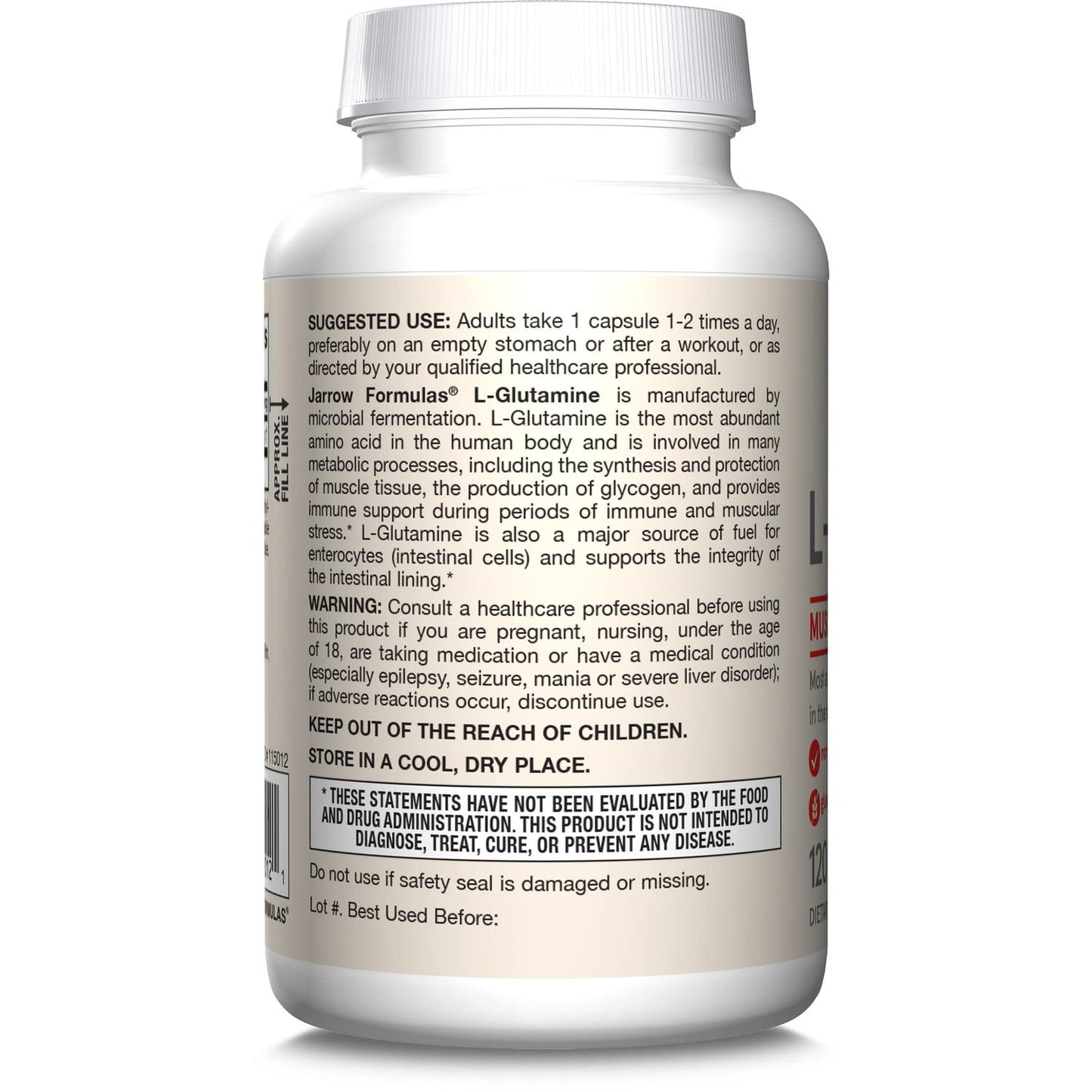 L-Glutamina 750mg, 120 Cápsulas Vegetales – Jarrow Formulas-Wellu