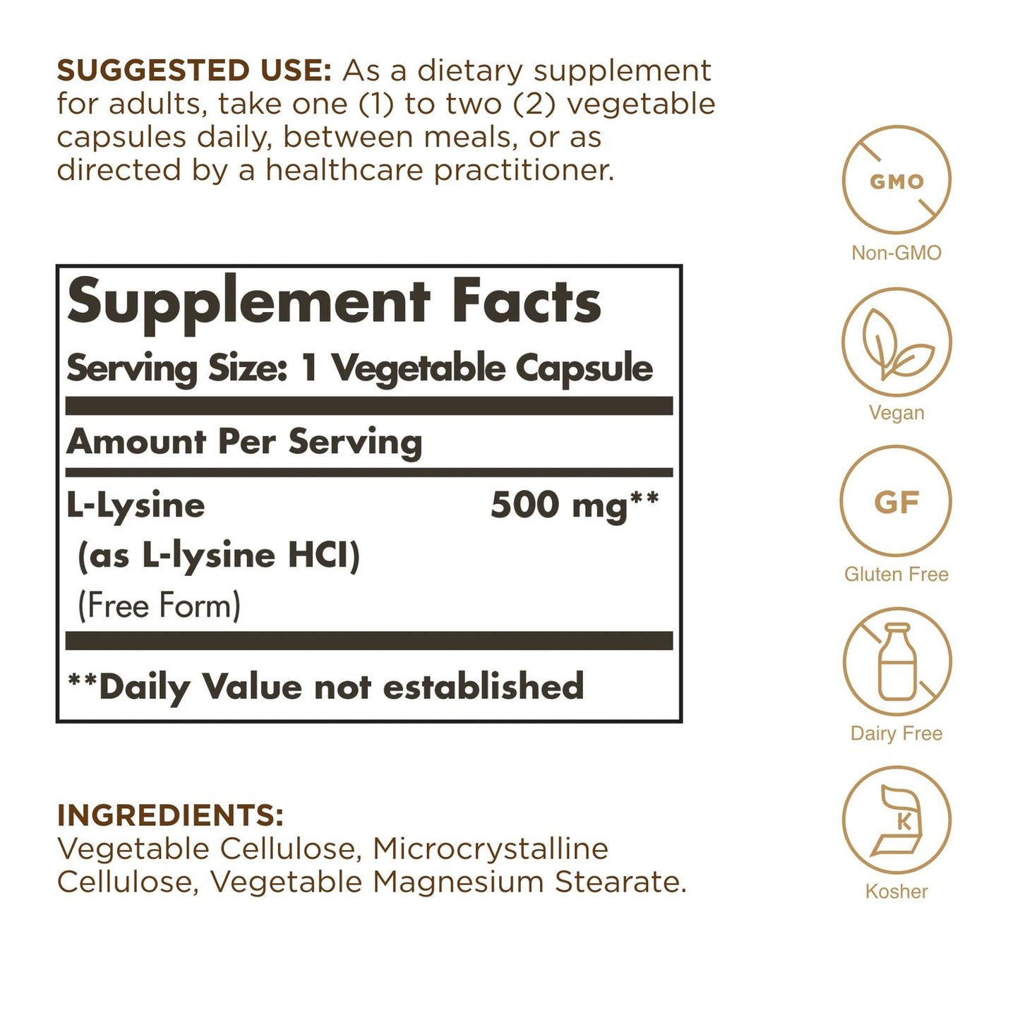 L-Lysine 500mg, 100 Capsulas – Solgar-Wellu