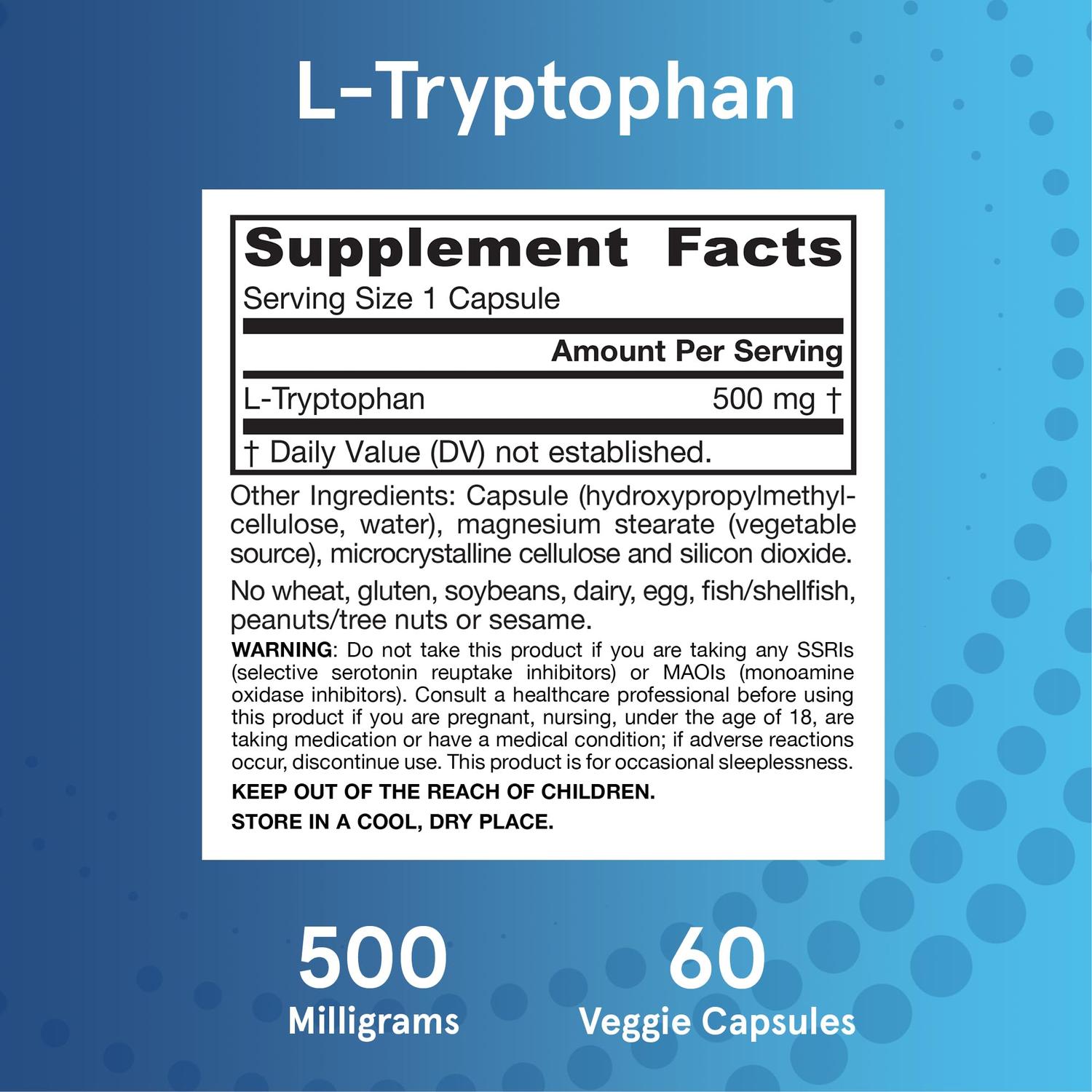 L-Triptófano 500mg, 60 Cápsulas – Jarrow Formulas-Wellu