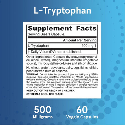 L-Triptófano 500mg, 60 Cápsulas – Jarrow Formulas-Wellu