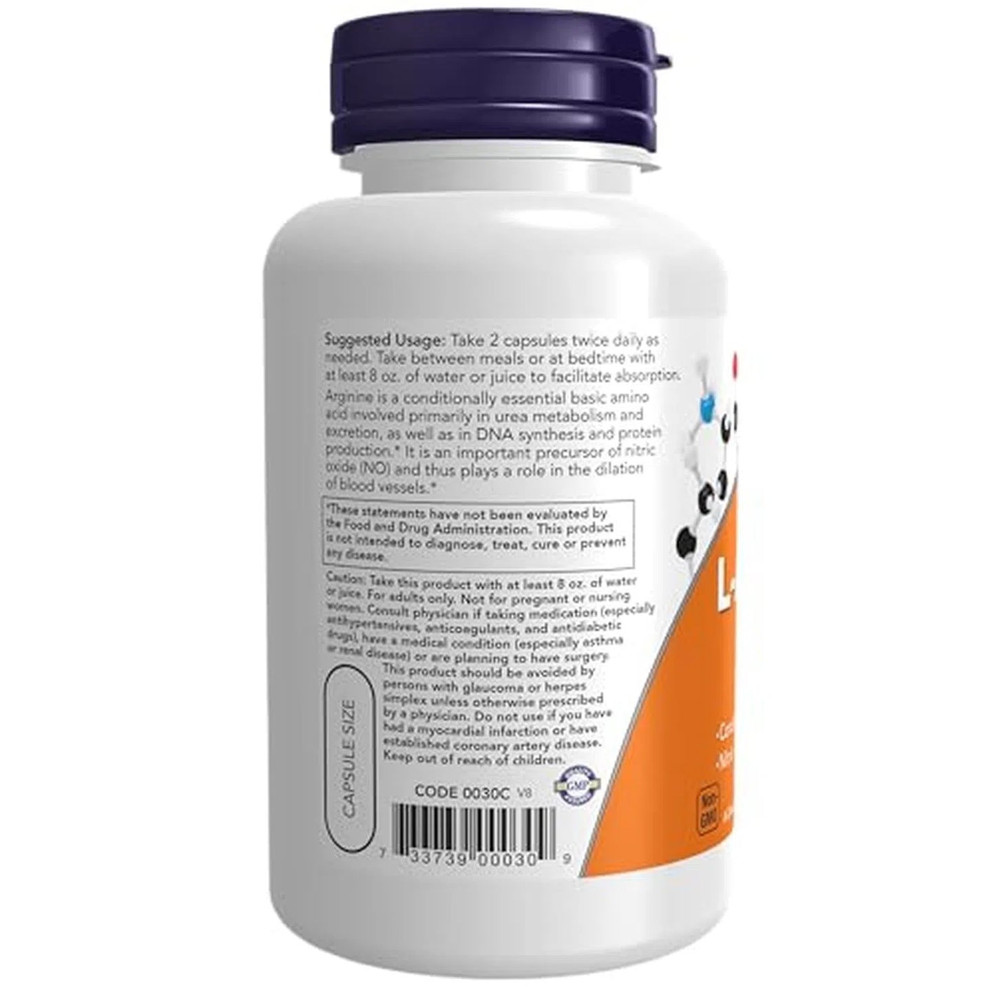 L-arginina de 500 mg, 100 Cápsulas Veg – NOW Foods-Wellu