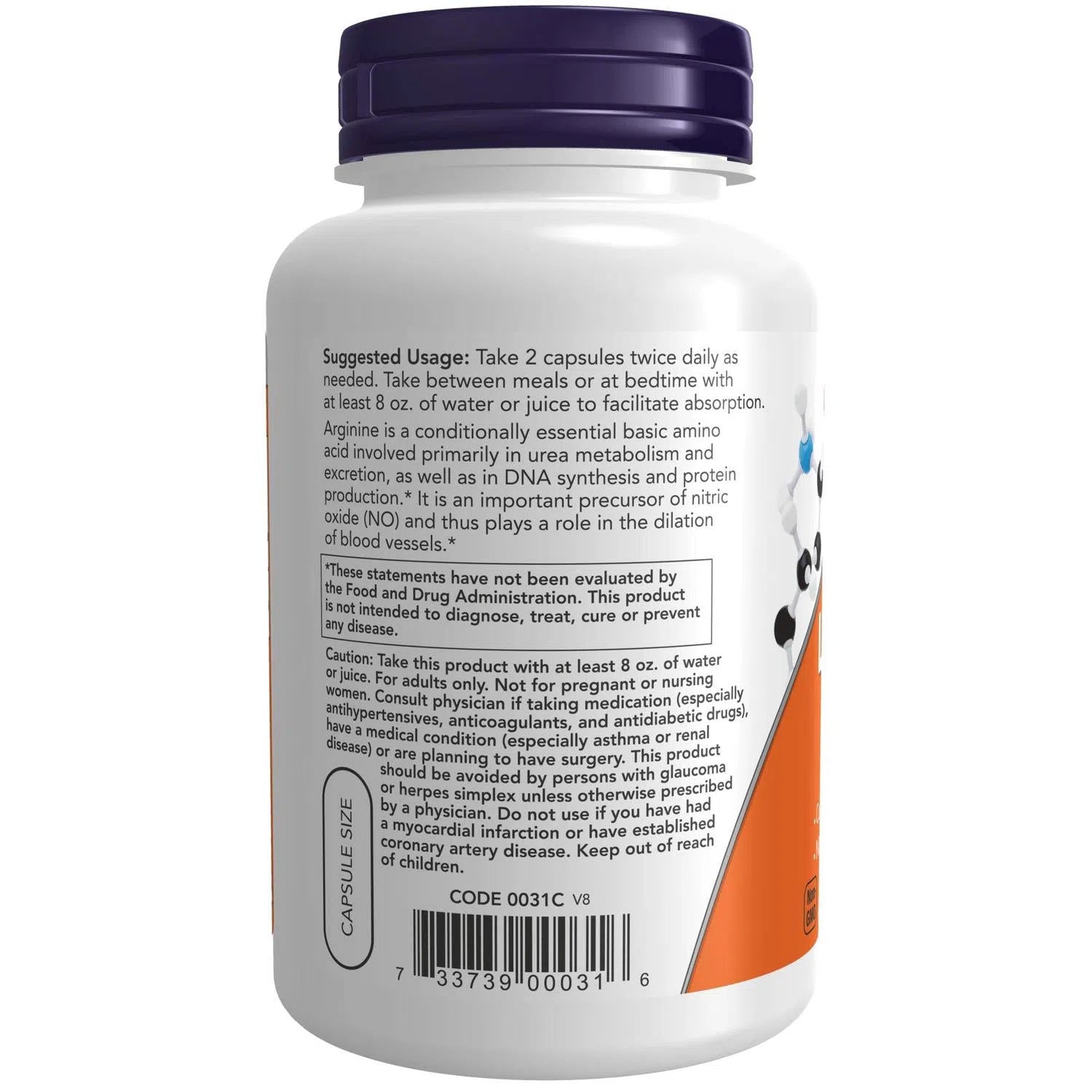 L-arginina de 500 mg, 250 Cápsulas Veg – NOW Foods-Wellu