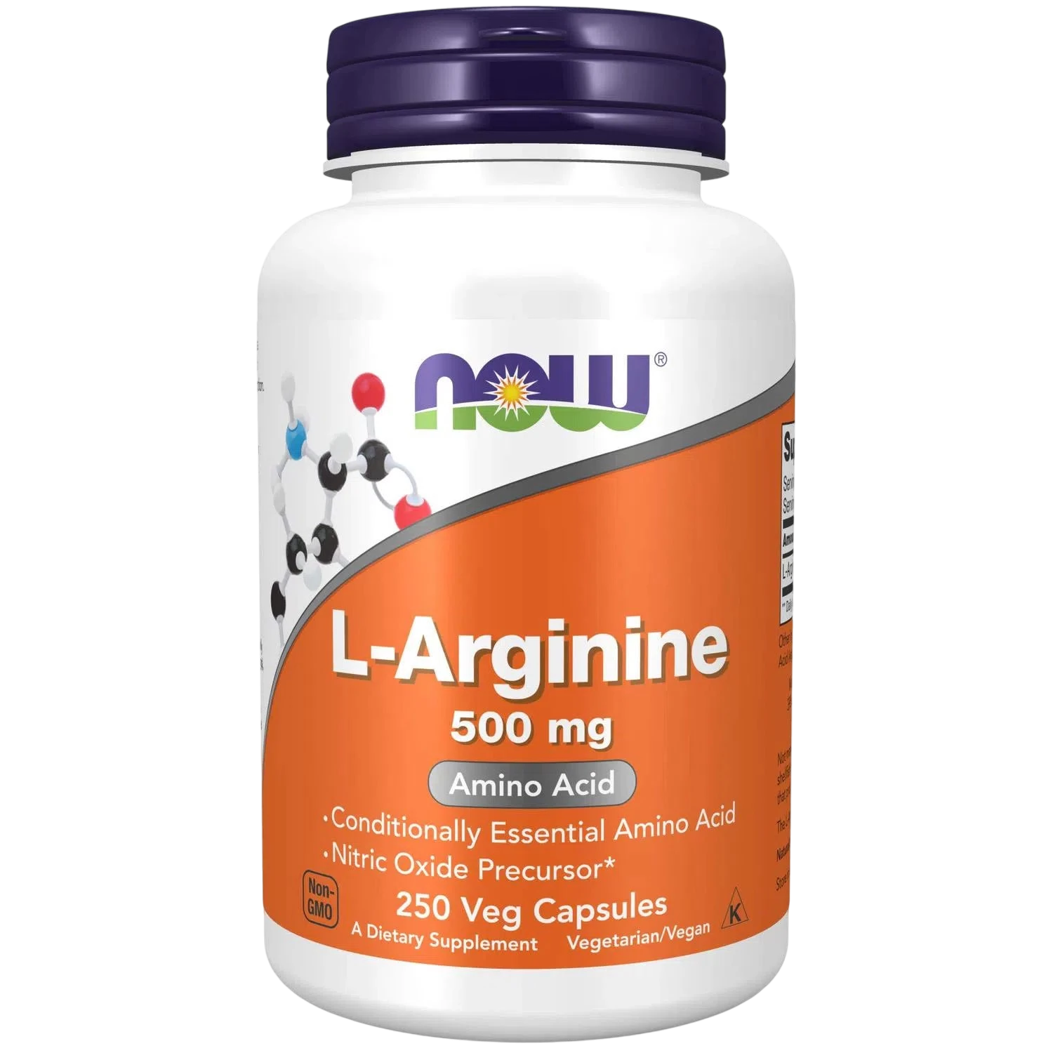 L-arginina de 500 mg, 250 Cápsulas Veg – NOW Foods-Wellu