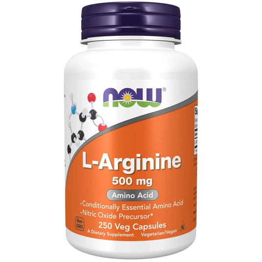 L-arginina de 500 mg, 250 Cápsulas Veg – NOW Foods-Wellu