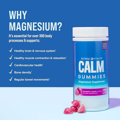 Magnesio 330mg, 120 gomitas Frambuesa y Limón – Natural Vitality CALM-Wellu