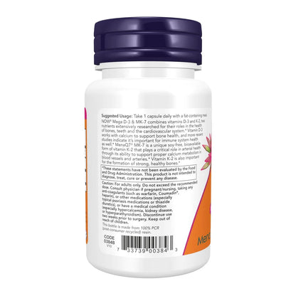 Mega D-3 y MK-7, 60 Capsules – NOW Foods-Wellu