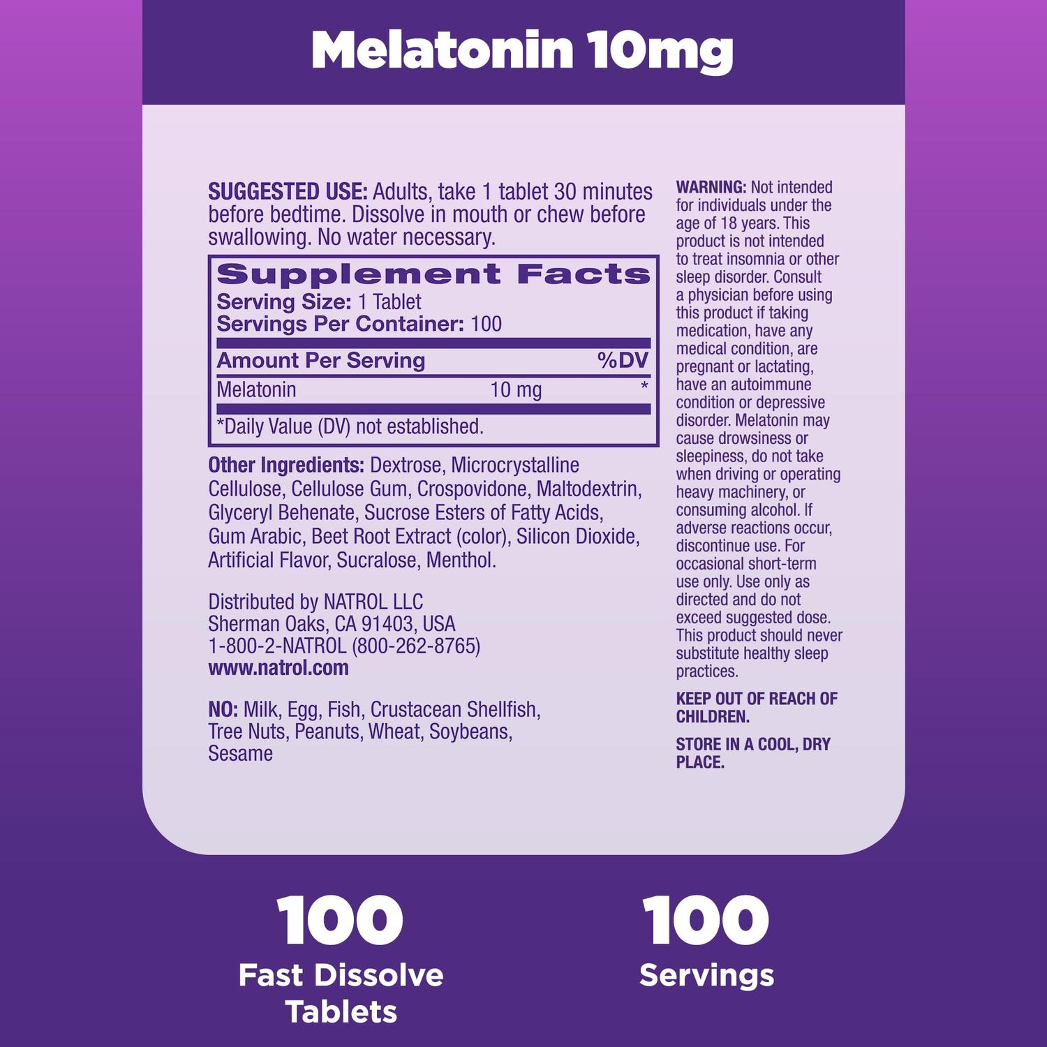 Melatonina 10mg, 100 Tabletas – Natrol-Wellu