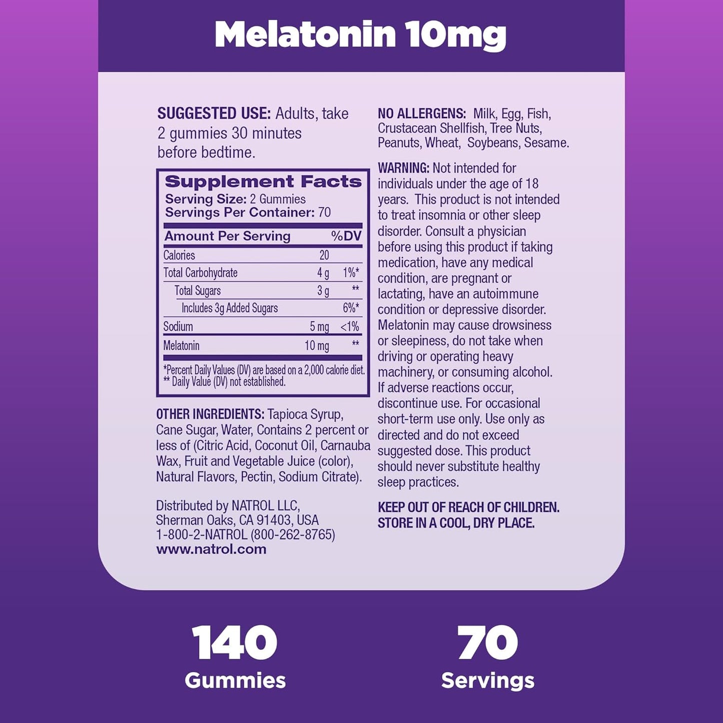 Melatonina 10mg, 140 gomitas – Natrol