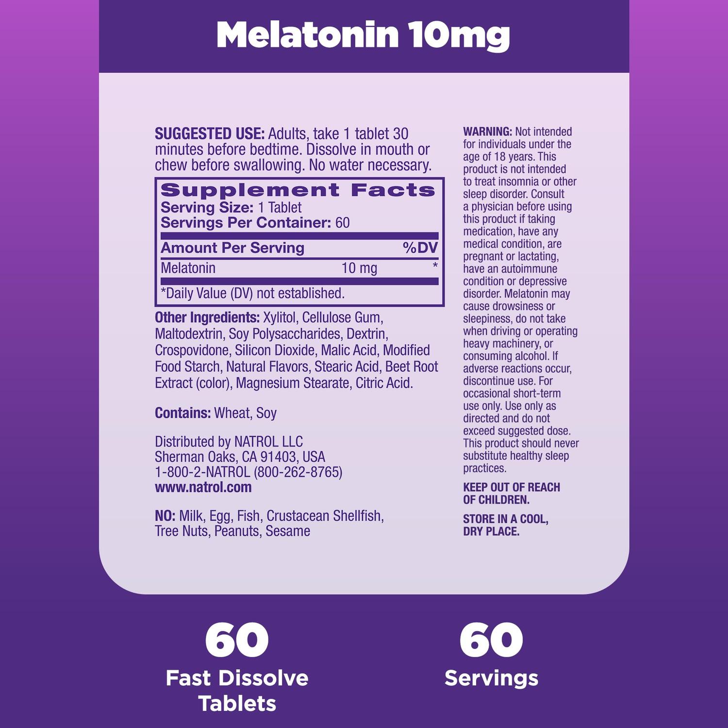 Melatonina 10mg (Concentración Máxima), 60 cápsulas – Natrol-Wellu