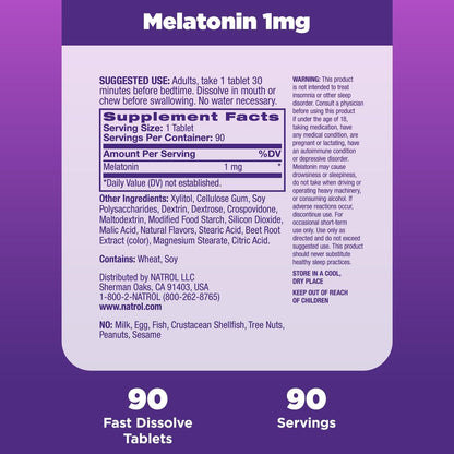 Melatonina Disolución rápida 1mg, 90 Tabletas – Natrol-Wellu