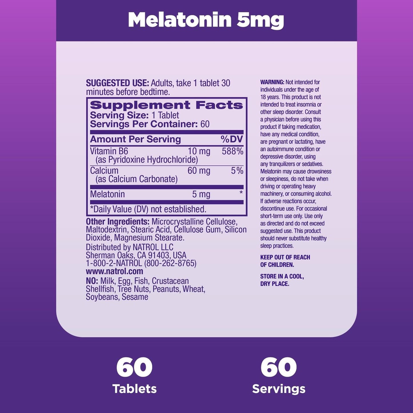 Melatonina Extra Strength 5mg, 60 tabletas – Natrol-Wellu