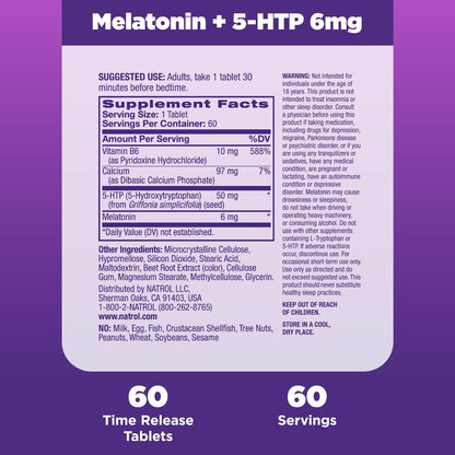 Melatonina y 5-HTP, 60 Tabletas – Natrol-Wellu