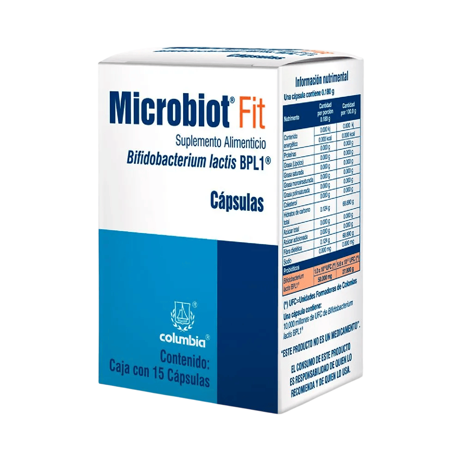 Microbiot Fit Probiótico 180mg, 15 cápsulas (Bifidobacterium + Lactoba ...