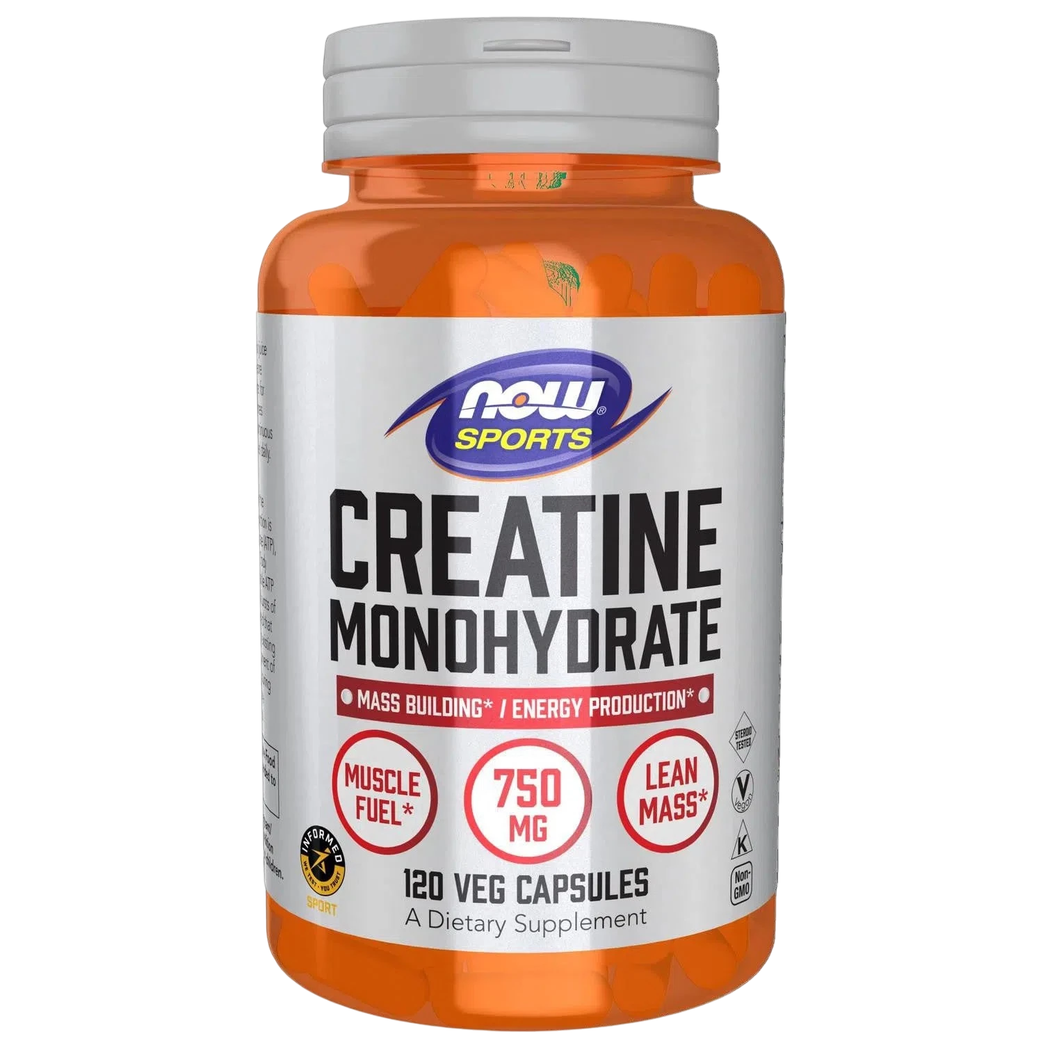 Monohidrato de creatina de 750 mg, 120 Cápsulas Veg – NOW Foods-Wellu