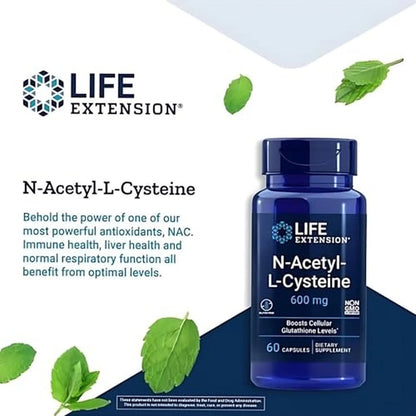 N-Acetil L-Cisteína 600 mg, 60 Caps – Life Extension-Wellu