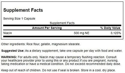 Niacina 500mg (Apoyo Cardiovascular), 250 Caps – Swanson-Wellu