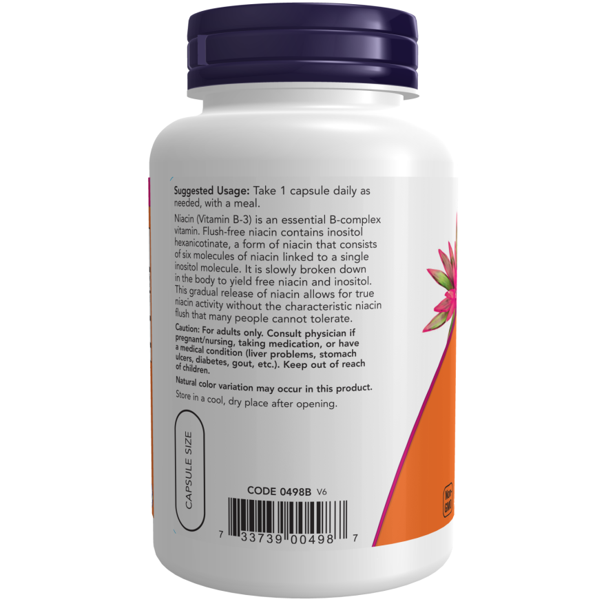 Niacina sin enjuague 500mg (Doble concentración), 90 cápsulas – NOW Foods